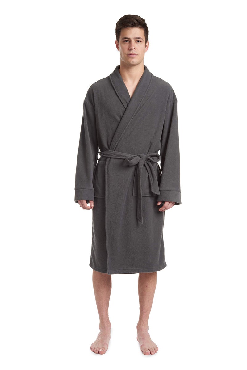 Cherokee mens Men's Luxurious Polyester Plush Robe, Black/Army Green/Navy (Large, Grey)